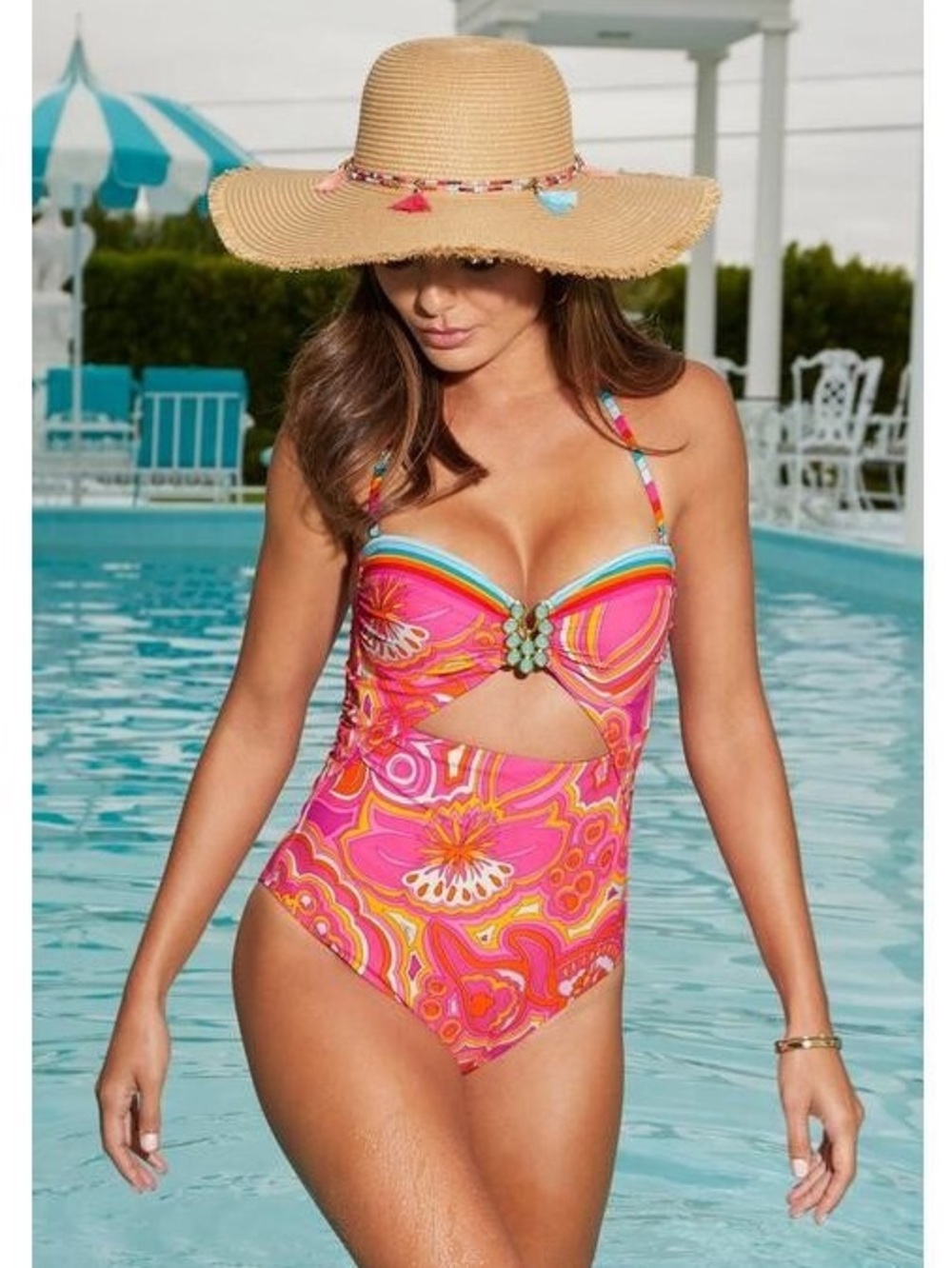Trina Turk morning sunrise jeweled bandeau swimsuit